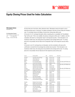 Equity Closing Prices Used for Index Calculation