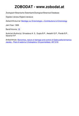 Bionomies, Nature of Damage and Control of Galerucella Birmanica J Acoby — Pest of Waternut (Coleoptera : Chrysomelidae)