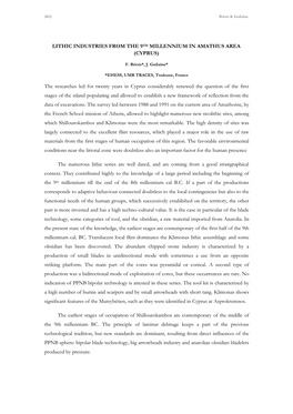 Lithic Industries from the 9Th Millennium in Amathus Area (Cyprus)