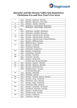 Barnsley and the Dearne Valley Last Departures Christmas Eve and New Year’S Eve 2019