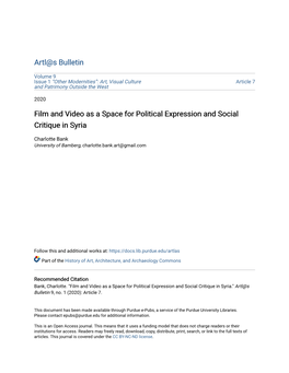 Film and Video As a Space for Political Expression and Social Critique in Syria