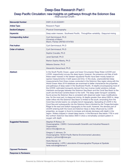 New Insights on Pathways Through the Solomon Sea --Manuscript Draft