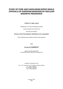 Study of Pure and Gadolinium Doped Single Crystals of Europium Monoxide by Nuclear Magnetic Resonance