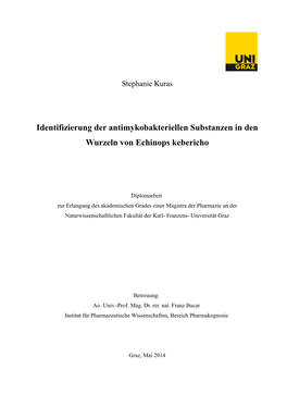 Identifizierung Der Antimykobakteriellen Substanzen in Den Wurzeln Von Echinops Kebericho