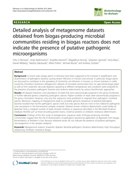 Detailed Analysis of Metagenome Datasets Obtained from Biogas