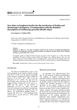 Coleptera, Cerambycidae) with the Detailed Description of Callimoxys Gracilis (Brullé 1832)