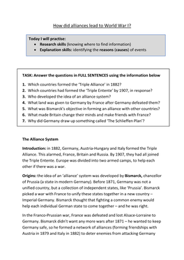 How Did Alliances Lead to World War I?