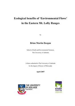 Ecological Benefits of "Environmental Flows" in the Eastern Mt. Lofty Ranges