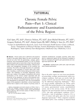 Chronic Female Pelvic Pain—Part 1: Clinical Pathoanatomy and Examination of the Pelvic Region