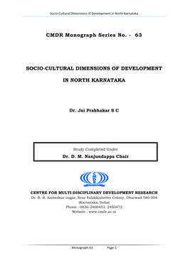 Socio-Cultural Dimensions of Development in North Karnataka