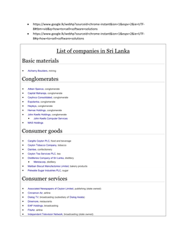 List of Companies in Sri Lanka Basic Materials Conglomerates