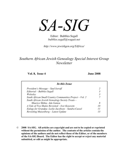 Southern African Jewish Genealogy Special Interest Group