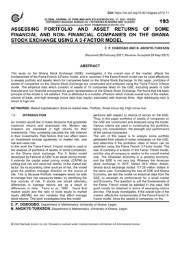 Financial Companies on the Ghana Stock Exchange Using a 3-Factor Model