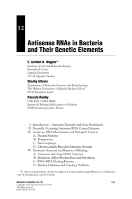 12 Antisense Rnas in Bacteria and Their Genetic Elements