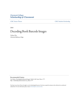 Decoding Book Barcode Images Yizhou Tao Claremont Mckenna College