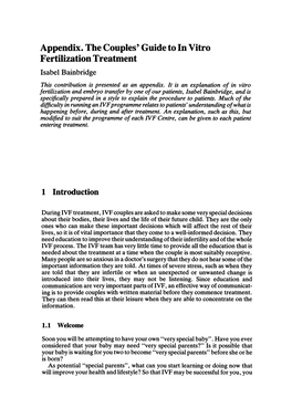 Appendix. the Couples' Guide to in Vitro Fertilization Treatment Isabel Bainbridge This Contribution Is Presented As an Appendix