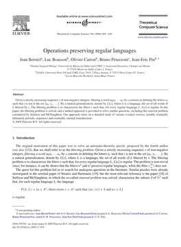 Operations Preserving Regular Languages Jean Berstela, Luc Boassonb, Olivier Cartonb, Bruno Petazzonic, Jean-Eric Pinb,∗