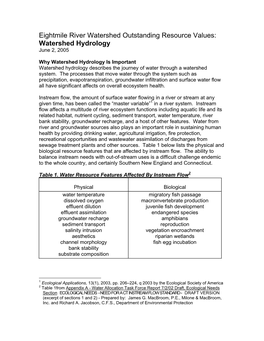 Eightmile River Instream Flow