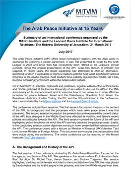 The Arab Peace Initiative at 15 Years