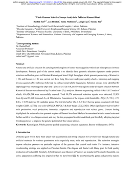 Whole Genome Selective Sweeps Analysis in Pakistani Kamori Goat