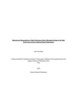 Meaning and Sensemaking in High Performance Sport: Managing Change in the High Performance Unit of a National Sport Organisation