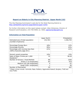 Report on Elderly in City Planning District: Upper North [15]