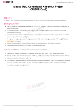 Mouse Upf2 Conditional Knockout Project (CRISPR/Cas9)