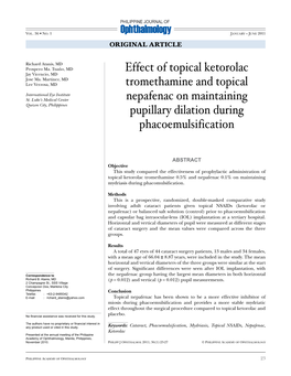 Effect of Topical Ketorolac Tromethamine and Topical