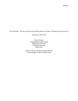 Abrams 1 for the People?: the Role of Prosecutorial Misconduct in The