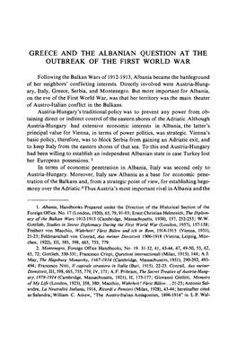 Greece and the Albanian Question at the Outbreak of the First World War