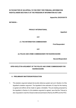 Skeleton of the Police and Crime Commissioner for Warwickshire