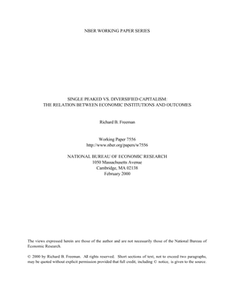 Nber Working Paper Series Single Peaked Vs