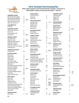 2012 Catchable Trout Stocking Plan These Waters Require a Trout License Between October 1 and June 15