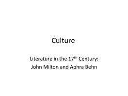 John Milton and Aphra Behn John Milton John Milton