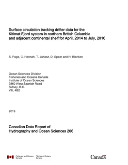 Surface Circulation Tracking Drifter Data for the Kitimat Fjord System in Northern British Columbia and Adjacent Continental Shelf for April, 2014 to July, 2016