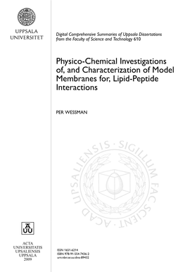 Physico-Chemical Investigations Of, and Characterization of Model