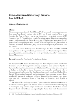 Britain, America and the Sovereign Base Areas from 1960-1978