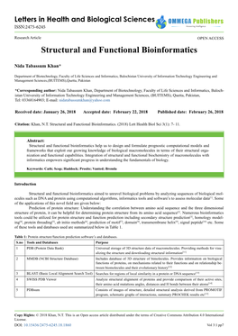 Structural and Functional Bioinformatics