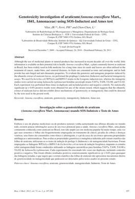 Genotoxicity Investigation of Araticum(Annona Crassiflora Mart., 1841, Annonaceae)