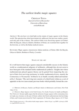 The Earliest Arabic Magic Squares