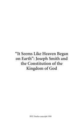 Joseph Smith and the Constitution of the Kingdom of God