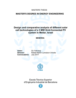 Design and Comparative Analysis of Different Solar Cell Technologies of a 3 MW Grid-Connected PV System in Meitar, Israel