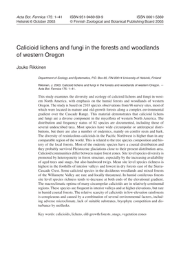 Calicioid Lichens and Fungi in the Forests and Woodlands of Western Oregon