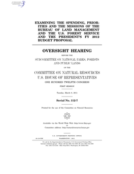 Oversight Hearing Committee on Natural Resources U.S