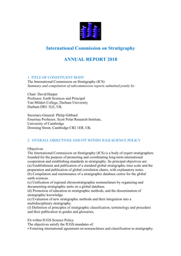 International Commission on Stratigraphy ANNUAL REPORT 2018