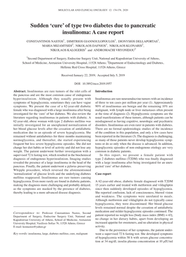 Of Type Two Diabetes Due to Pancreatic Insulinoma: a Case Report