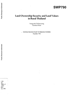 Lan(D Ownership Securilty and Land Values in Rural Thailand