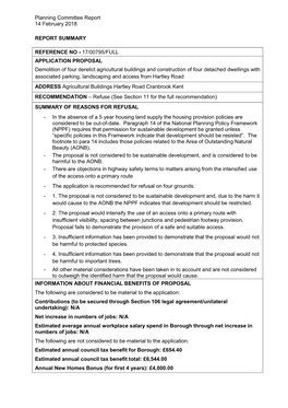 Planning Committee Report 14 February 2018 REPORT SUMMARY REFERENCE NO