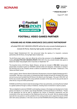 Konami and As Roma Announce Exclusive Partnership