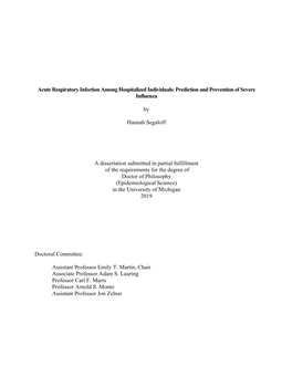 Acute Respiratory Infection Among Hospitalized Individuals: Prediction and Prevention of Severe Influenza